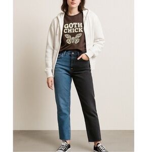 BDG URBAN OUTFITTERS PAX BLACK BLUE TWO TONE CROPPED DENIM JEANS 29